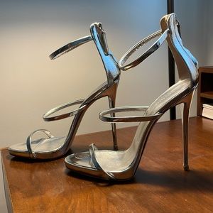 Giuseppe Zanotti Silver Stiletto Sandal Strap Heels